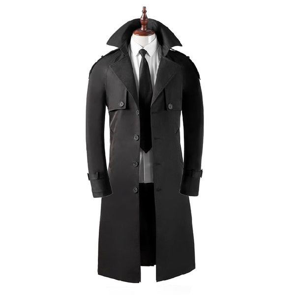 Super Long Over The Knee Slim Business Casual Men's Trench Coat