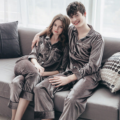 Couple Gold Velvet Long Sleeve Pajamas loungewear
