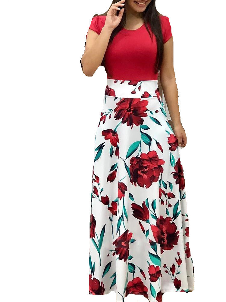 flower print color matching sexy long skirt dress