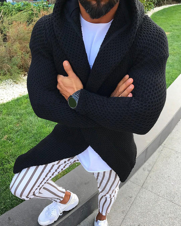 long-sleeved cardigan hooded knitted sweater men