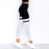Yoga leggings black and white stitching hip breathable mesh leggings