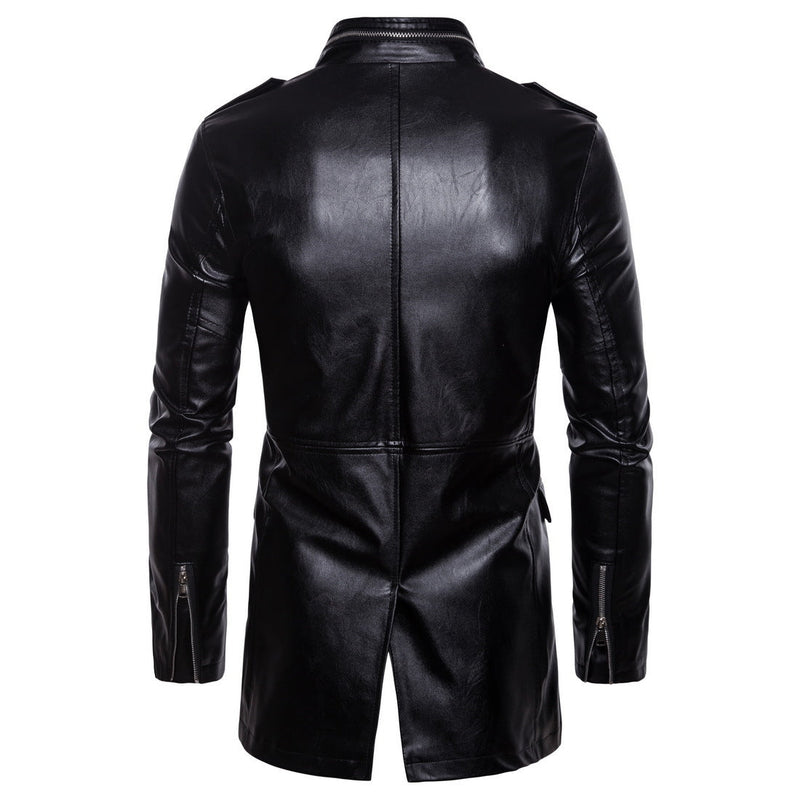 Large size stand-up collar men's leather jacket