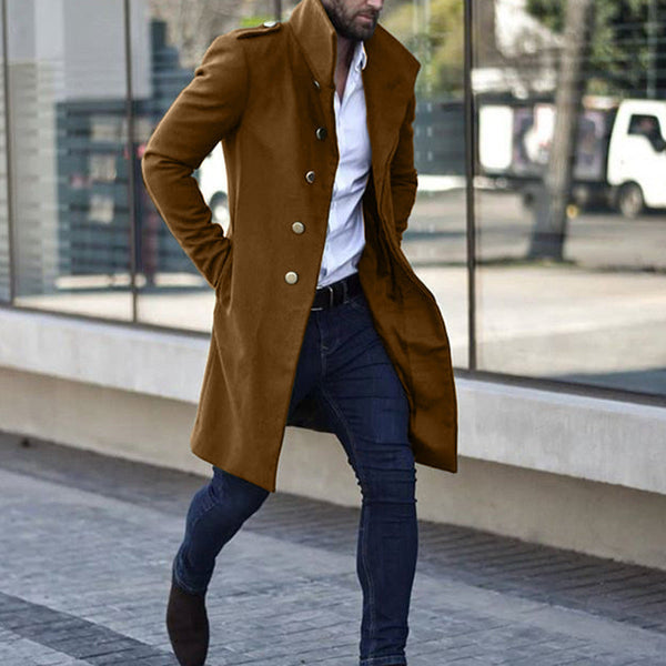 Solid medium length coat British casual coat