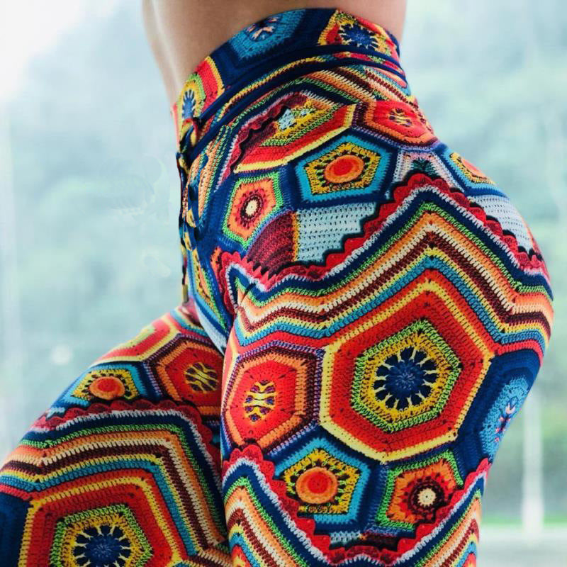 Colorful jacquard high waist print sports pants