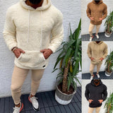 Hooded lamb wool sweater with fleece pockets