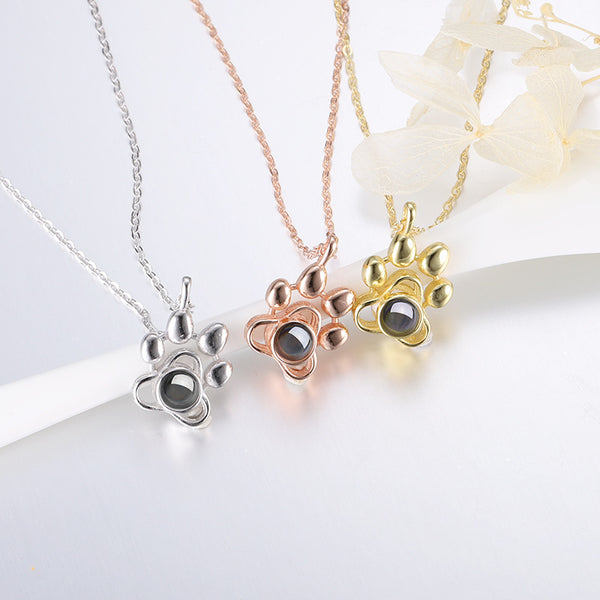 Cute Animal Dog Paw Personalized Custom Projection Necklace