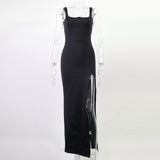 Solid Color Sleeveless Sexy Slit Mid-Length Suspender Dress