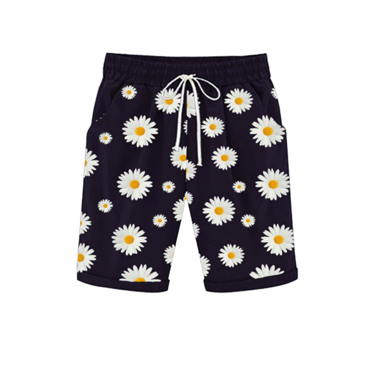 Cross-border Daisy Print Wide-leg Shorts Women