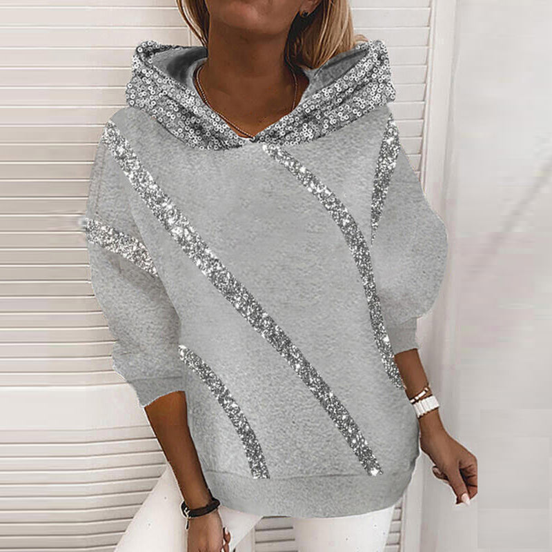 Sequin Printed Loose Hooded Sweater Women