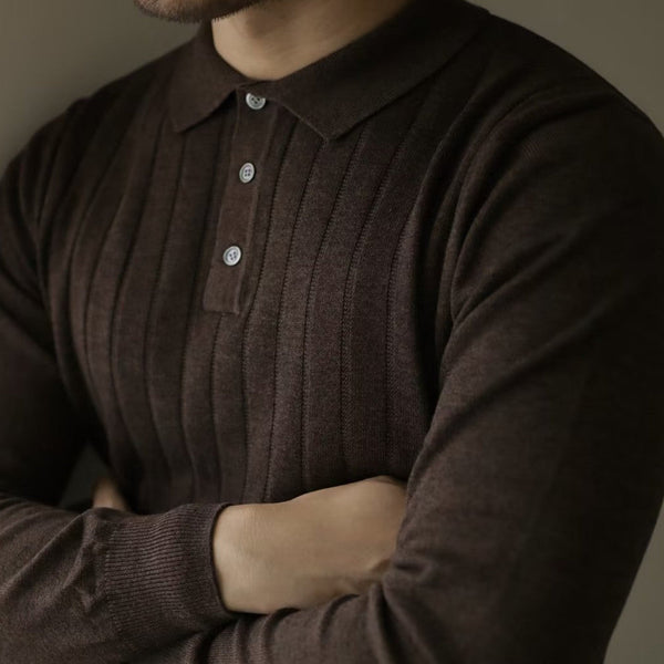 American Retro Heavy Lapel Long Sleeve Polo Casual Sweater