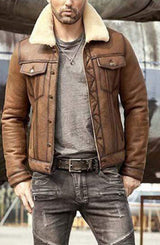 Spot Brown Thicken Unhooded Men's Leather Jacket