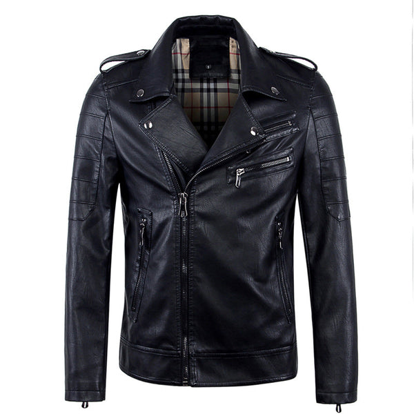 Men's lapel slim leather jacket