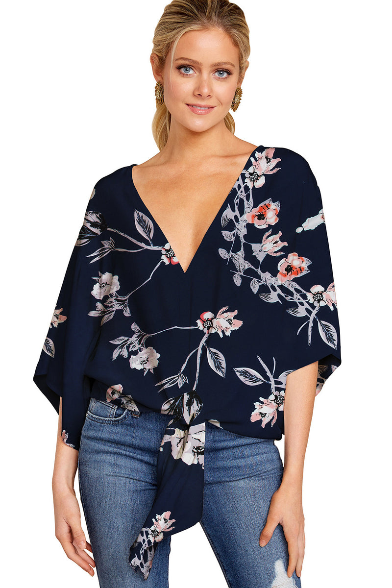 sexy V-neck Short-sleeved Printed Loose Top Women