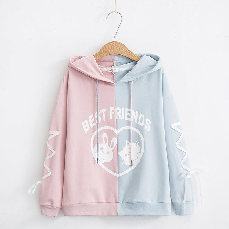 contrast color hooded top