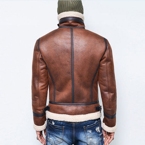 Warm Fur Liner Lapel Leather Jacket