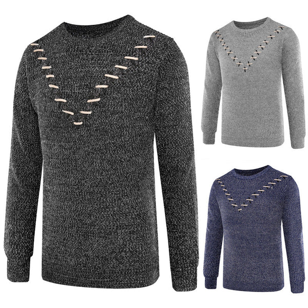 Men's Chest Ribbon Embellished Knitted Sweater