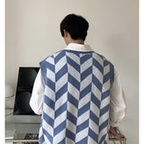 Simple Literary And Artistic Diamond Lattice Casual V-neck Vest For Men