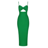 New Sexy Solid Color V-Neck Halter Celebrity Party Club Bandage Long Dress