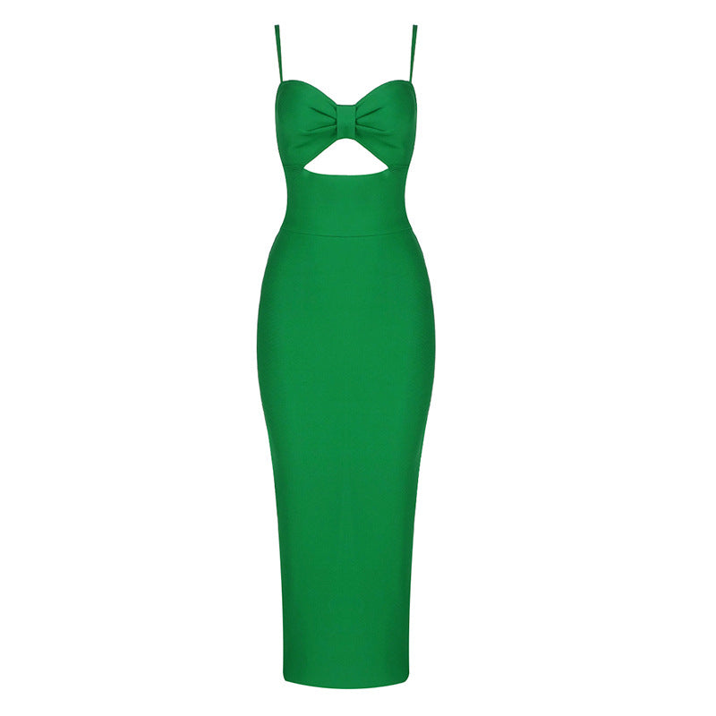 New Sexy Solid Color V-Neck Halter Celebrity Party Club Bandage Long Dress