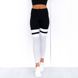 Yoga leggings black and white stitching hip breathable mesh leggings
