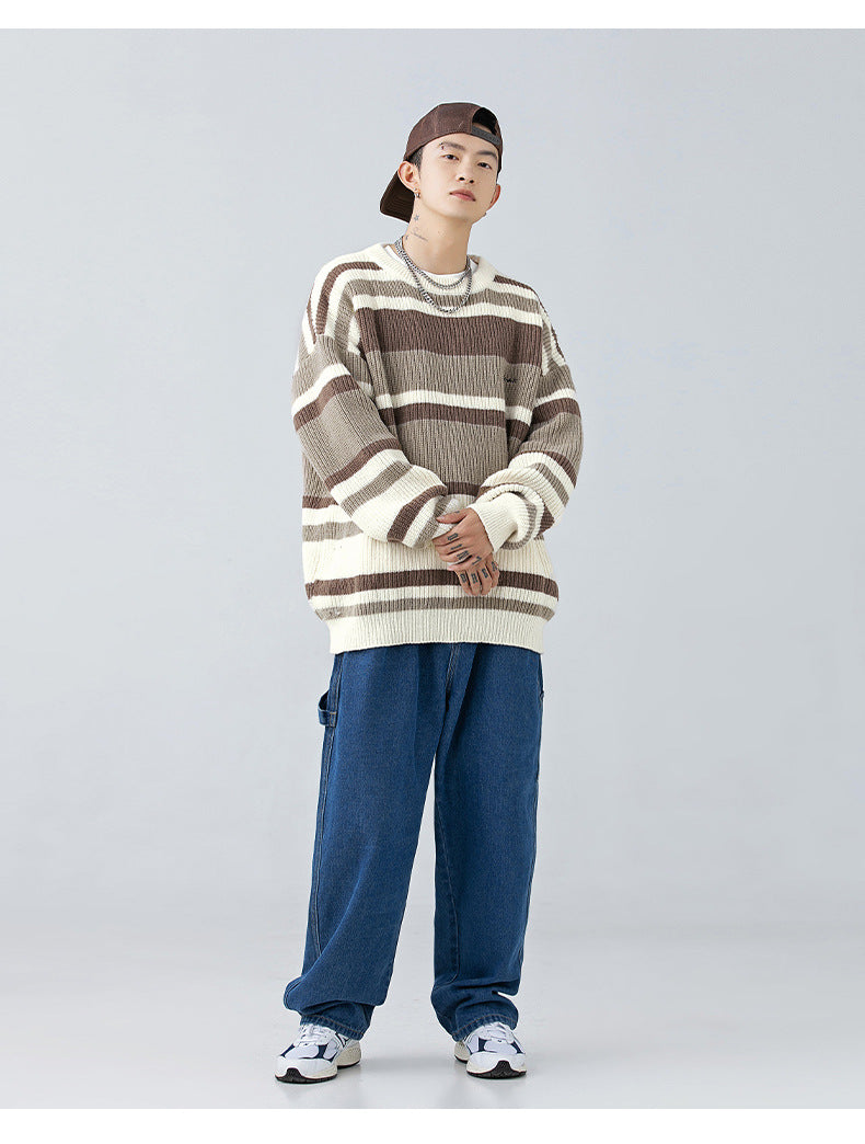 Men's Contrast Color Striped Sweater