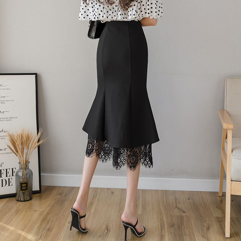 Black Lace Panel Ruffle Skirt