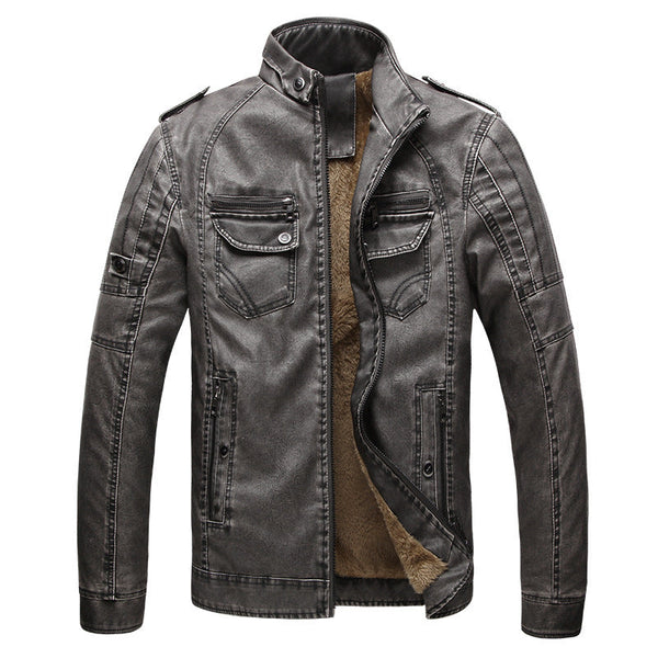 Leather Plus Velvet Washed Retro Leather Jacket