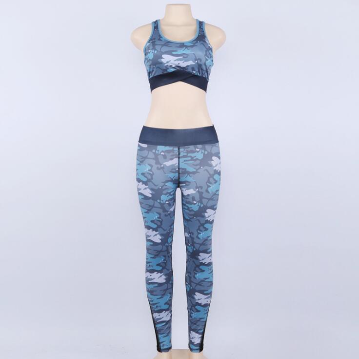 Camouflage Print Suit 2 Piece Set Mesh Bra And Fitness Leggings