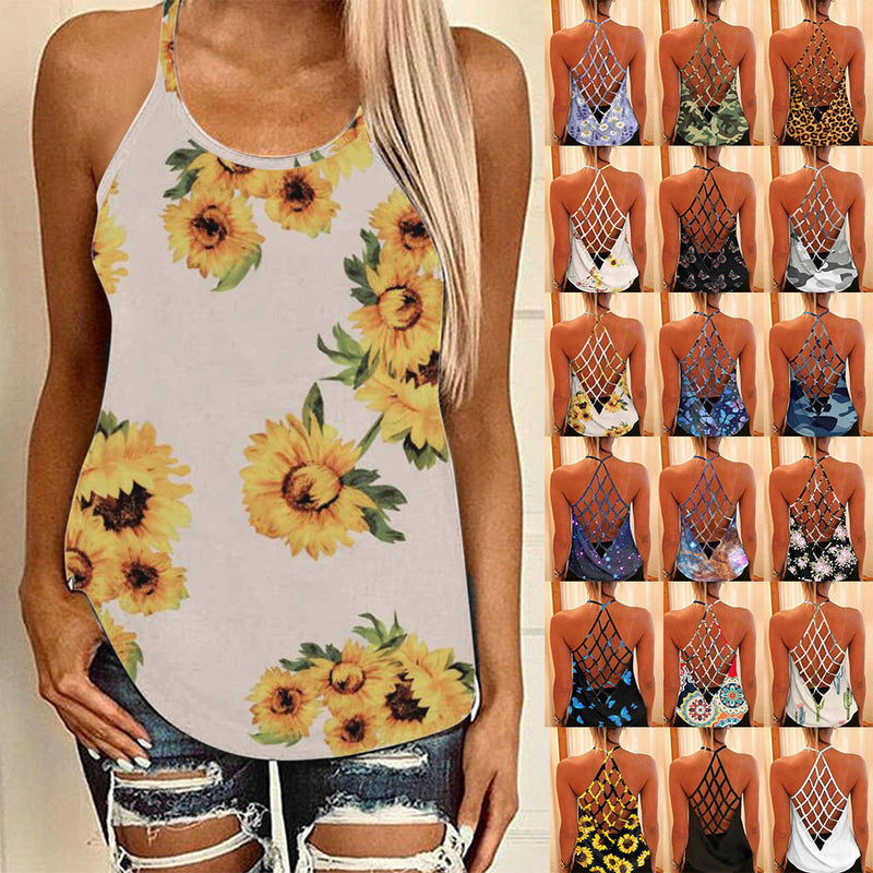 Sunflower Print Cutout Back Camisole Top Women