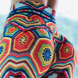 Colorful jacquard high waist print sports pants
