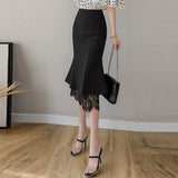 Black Lace Panel Ruffle Skirt