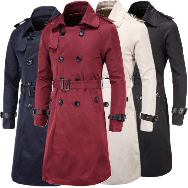 Men's Long Slim Double Breasted Windbreaker trench coat