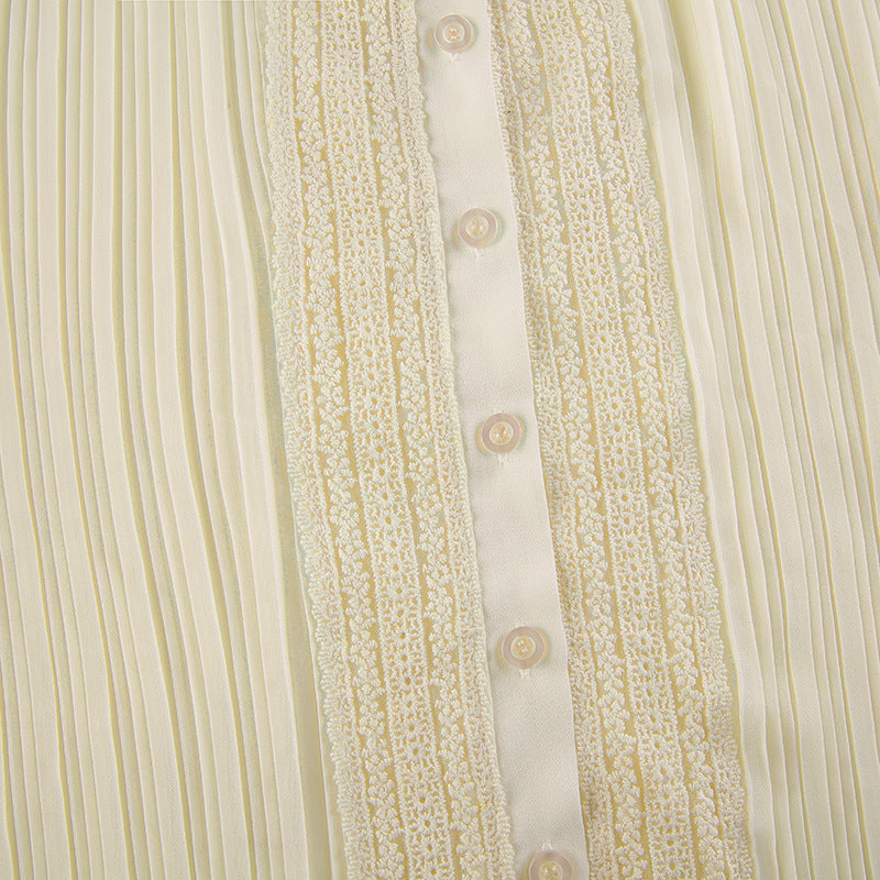 Chiffon Lace Stitching Lapel Shirt