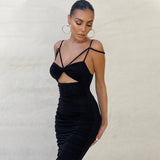 Sexy Wrapped Chest Slim Halter Pleated Dress