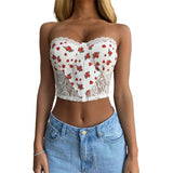 Lace Up Floral Tube Top