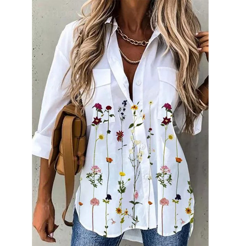 sexy Women's Casual Loose Floral Print Long Sleeve Shirt