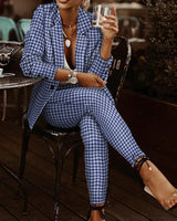 Women's Plaid Slim Fit Lapel Suit Set
