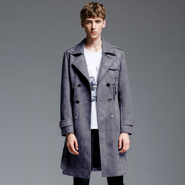 Double Breasted Suede slim-fit Trench Coat men