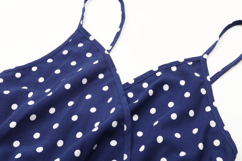 Polka-Dot Sling Pleated Dress Women