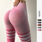 Stripe Design Fitness Leggings High Waisted Tummy Control Gym Yoga Pants