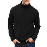 Men's High Collar Solid Color Long Sleeve Knitting Twisted Sweater