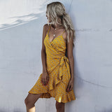 Summer Print Ruffled Sling Dress Women