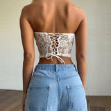 Lace Up Floral Tube Top