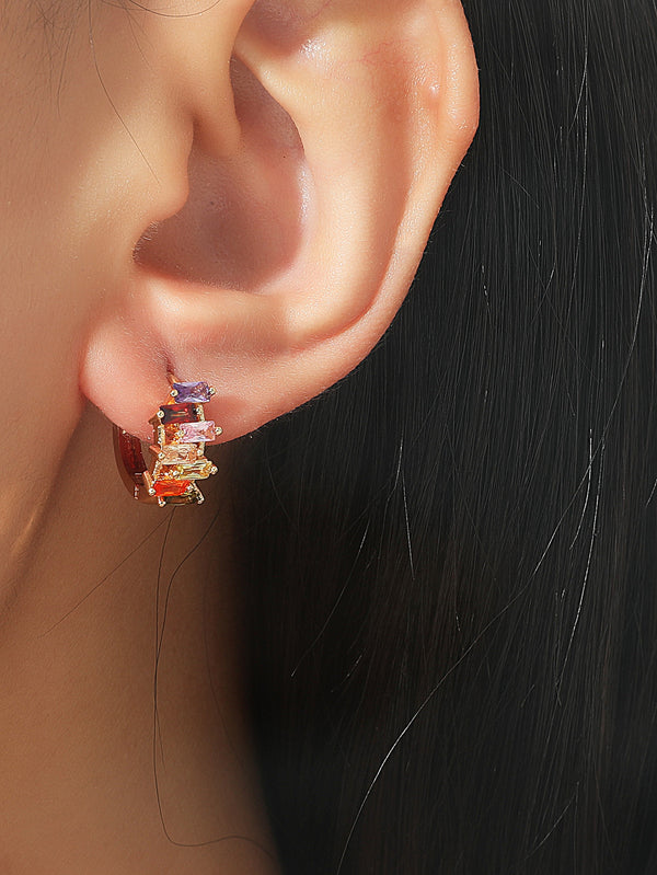 Copper Inlaid Zircon Geometric Earrings