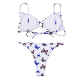 European Beauty Butterfly Print Split Bikini Swimsuit