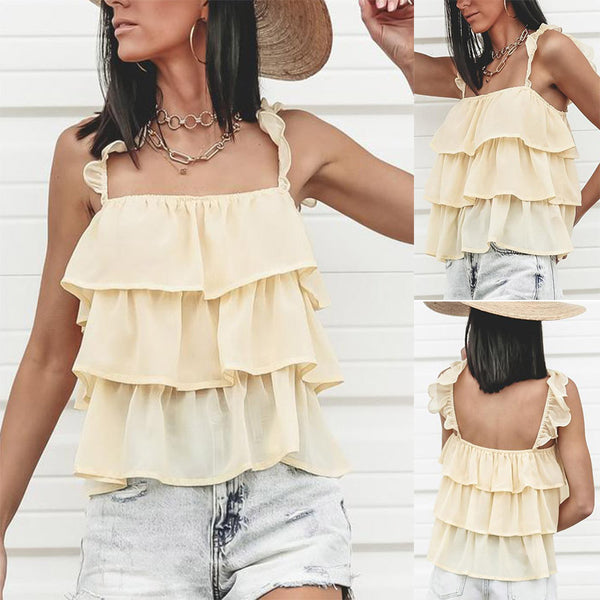 European And American Summer New Sling Ruffle Top Vest