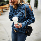 Leopard Print Long-Sleeved Knit Sweater