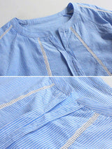 Casual Striped Patchwork V-Neck Shirt