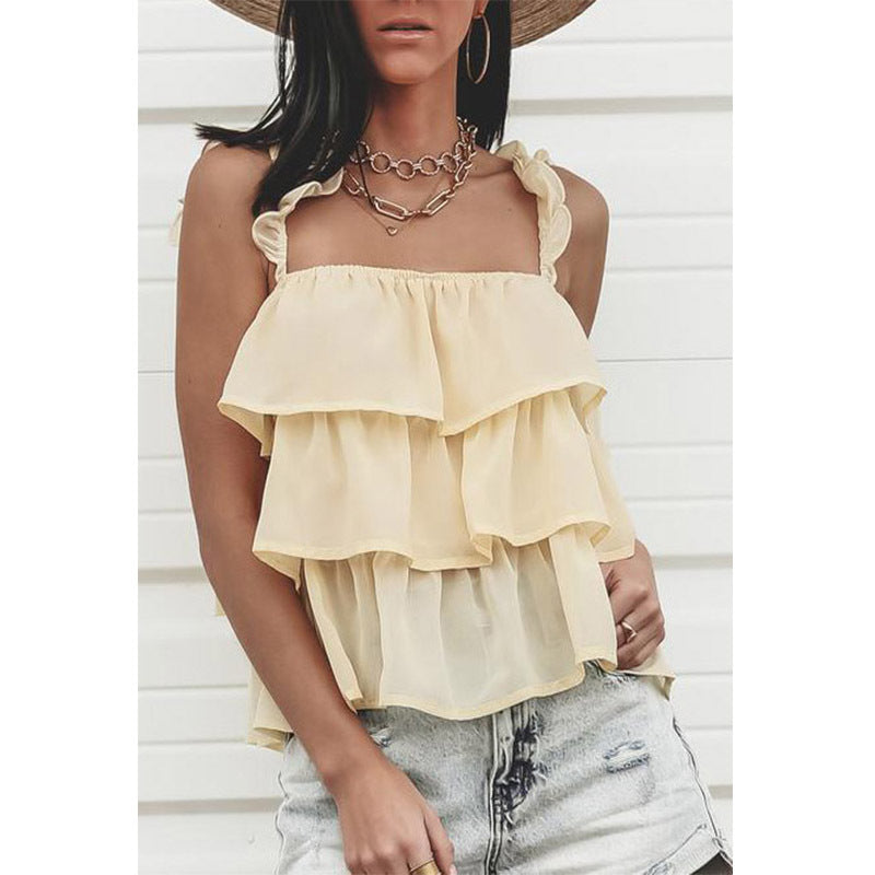 European And American Summer New Sling Ruffle Top Vest