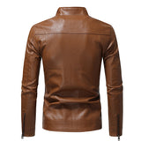 Autumn And Winter Zipper Leather Jacket Stand Collar Business Motorcycle